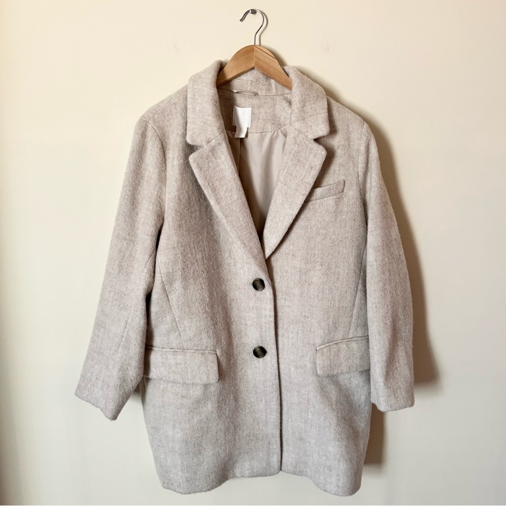 H&M Oatmeal Wool Blend Coat Jacket Size L